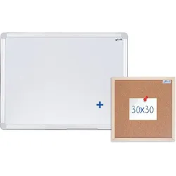 Aveli, Präsentationstafel, Magnetisches Whiteboard 60x45 cm, Aluminiumrahmen + Kork-Pinnwand 30x30 cm (60 x 45 cm)