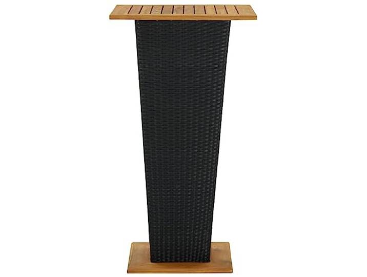 TUERYAFEK Bartisch Schwarz 60x60x110 cm Poly Rattan Massivholz Akazie Tischplatte, Pulverbeschichteter Stahlrahmen, Wetterbeständig, Leicht Umstellbar