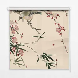 INNENROLLO - Fensterrollo - Rollo - 100x100 cm - Kirschblüte und Vogel