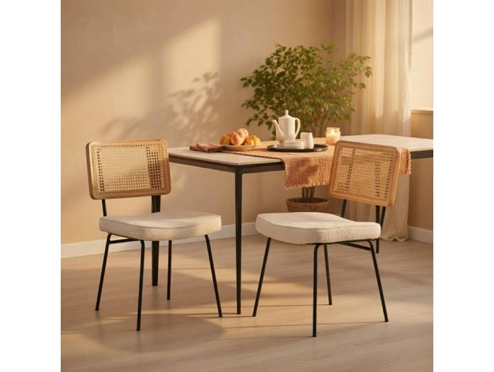 CollaHausse Lot de 2 Chaises Salle à Manger Chenille Sans Accoudoirs Rotin Ivoire