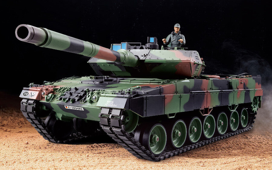 ES-TOYS Heng Long RC-tank Leopard 2A6 schaal 1:16 met metalen transmissie en kettingen 2,4 GHz