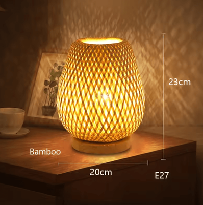 Inspire Curations Japanese Bamboo Woven Table Lamp Minimalist Bedside Desk Light style D au