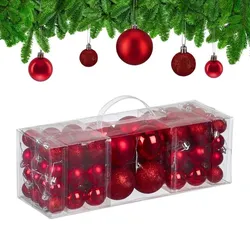Relaxdays Weihnachtskugeln 76er Set Rot,Silber