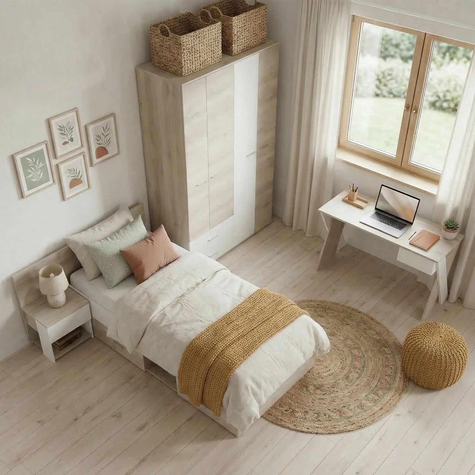 garneroarredamenti Cameretta completa bambini 1 letto singolo rovere bianco Francesco Gihome®