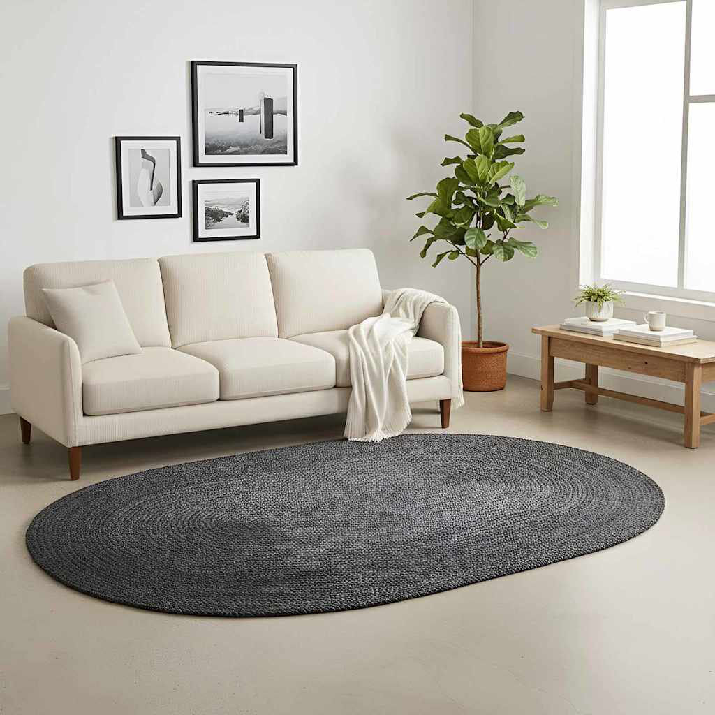 17 Stories Oval 300 cm x 300 cm Area Rug Black;Natural 300cm W X 300cm L