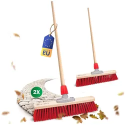 2X Strassenbesen mit Stiel 50 cm I Holz I Elaston rot I Grob Industriebesen Kehrbesen Straßenbesen Breit Gartenbesen Outdoor Besen draußen Besen Außenbereich