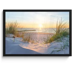 POSTER MIT RAHMEN Strand - Sonne - Düne - Gras - Sand - Horizont 60x40 cm