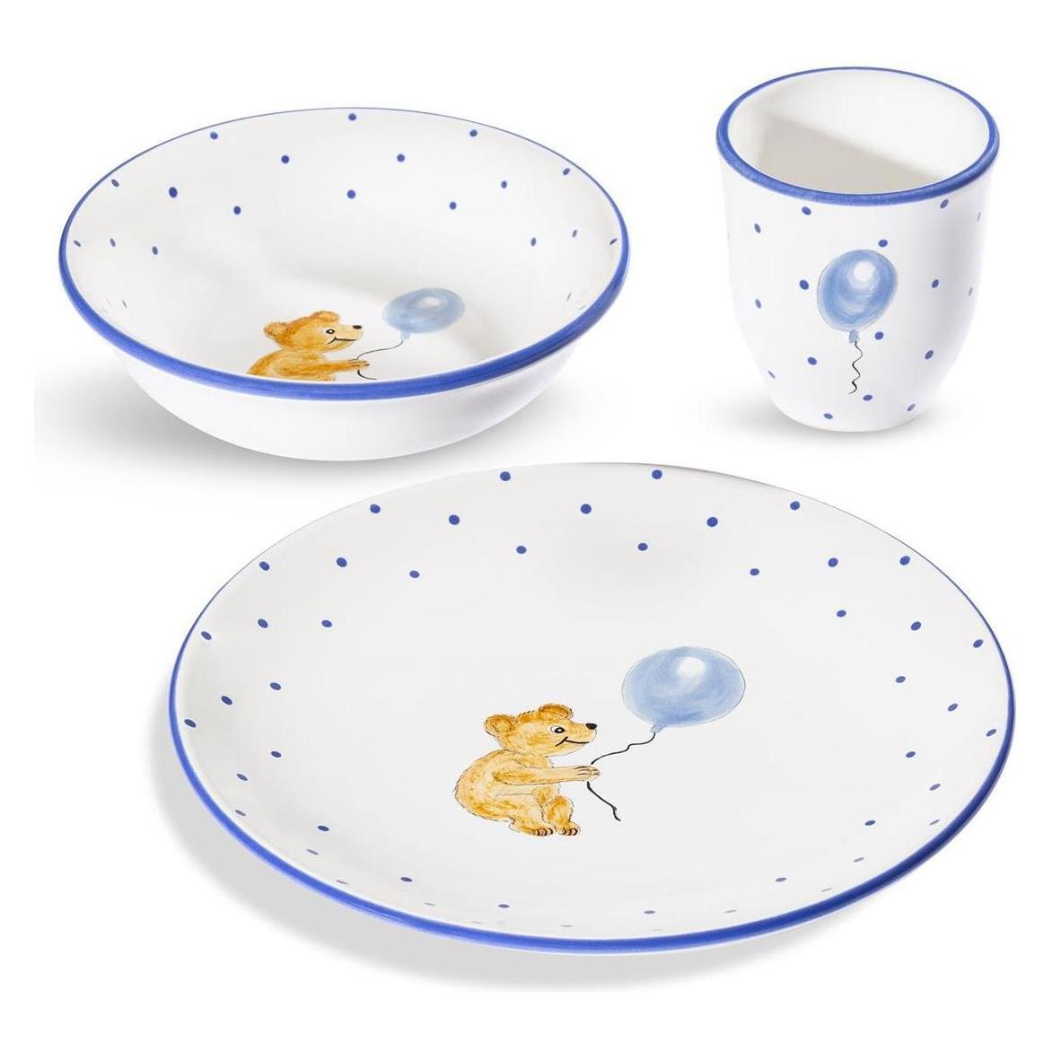 Gmundner Keramik Tupferl Blau, Kinderset 3-tlg. mitBär (34991641)