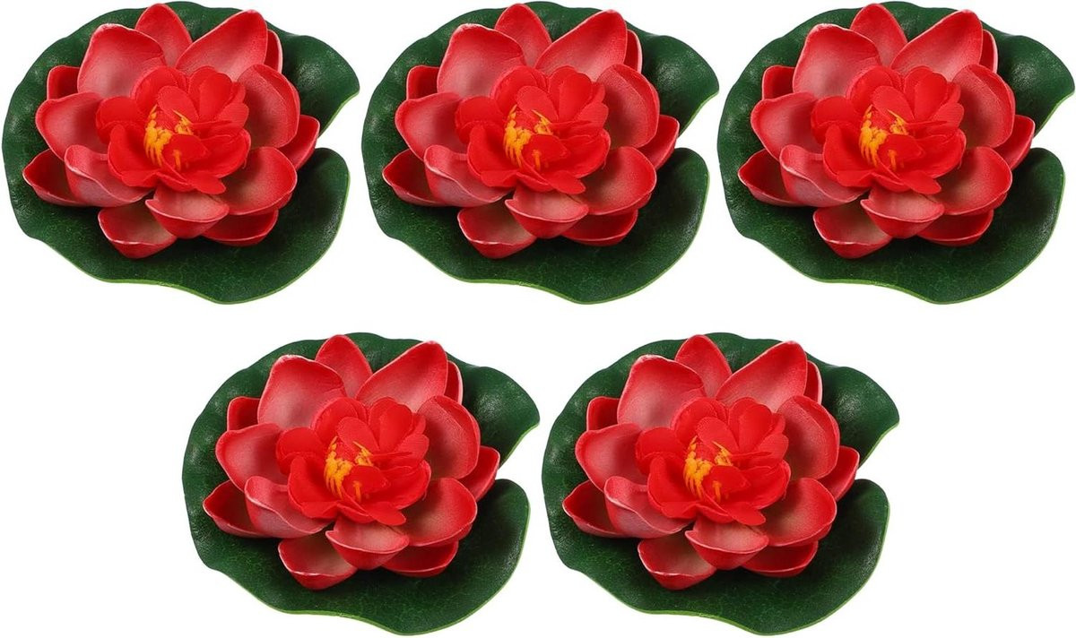 Set van 5 realistische kunst lotus bloemen voor waterdecoratie - Rood - 9 cm