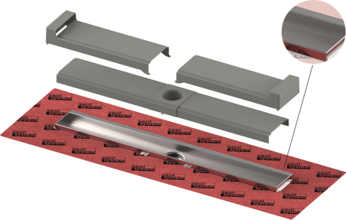 TECE TECEdrainline Evo Duschrinne 900 mm 600903 mit Wandfliesenauflage, Seal System Dichtmanschette