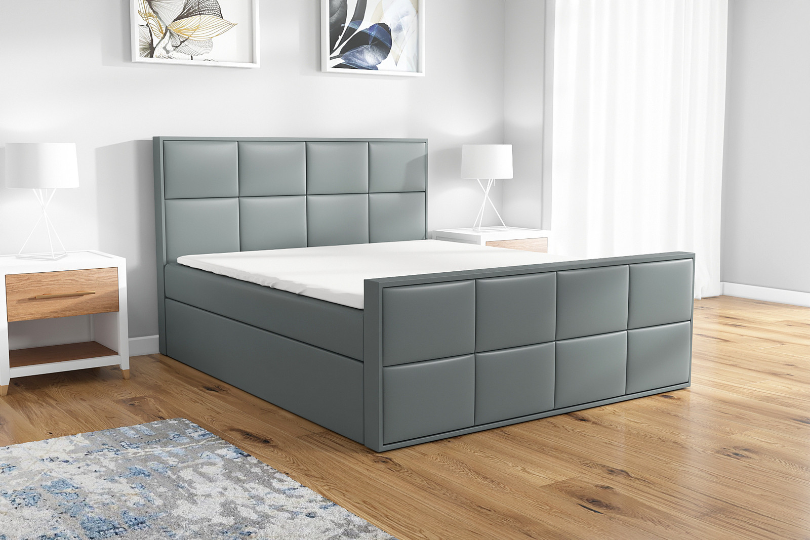Mebloland Boxspringbed OMAR 140x200 met 2 lades, Bonell-matras, topper en hoofdbord