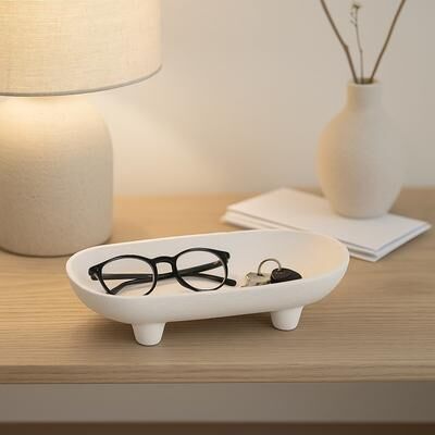 Sagebrook Home "Decorative Ceramic Rounded Rectangle Bowl - Home Decor - 10"", White - 10.0"""