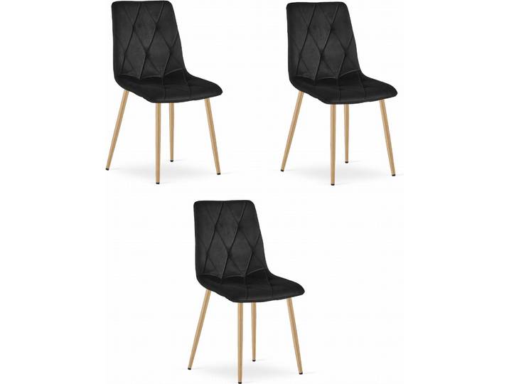 Chaise Valora LIBRA en velours noir avec pieds en bois\, lot de 3 Lot de 3 chaises noires avec base en bois élégante