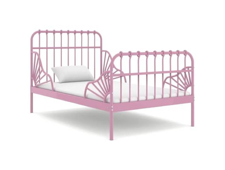 RJPLMFV Bettgestell, ausziehbar, Metall, Rosa, 80 x 130/200 cm Ohne Matratze, Lattenrost inklusive, längenverstellbar, robuste Konstruktion aus pulverbeschichtetem Stahl