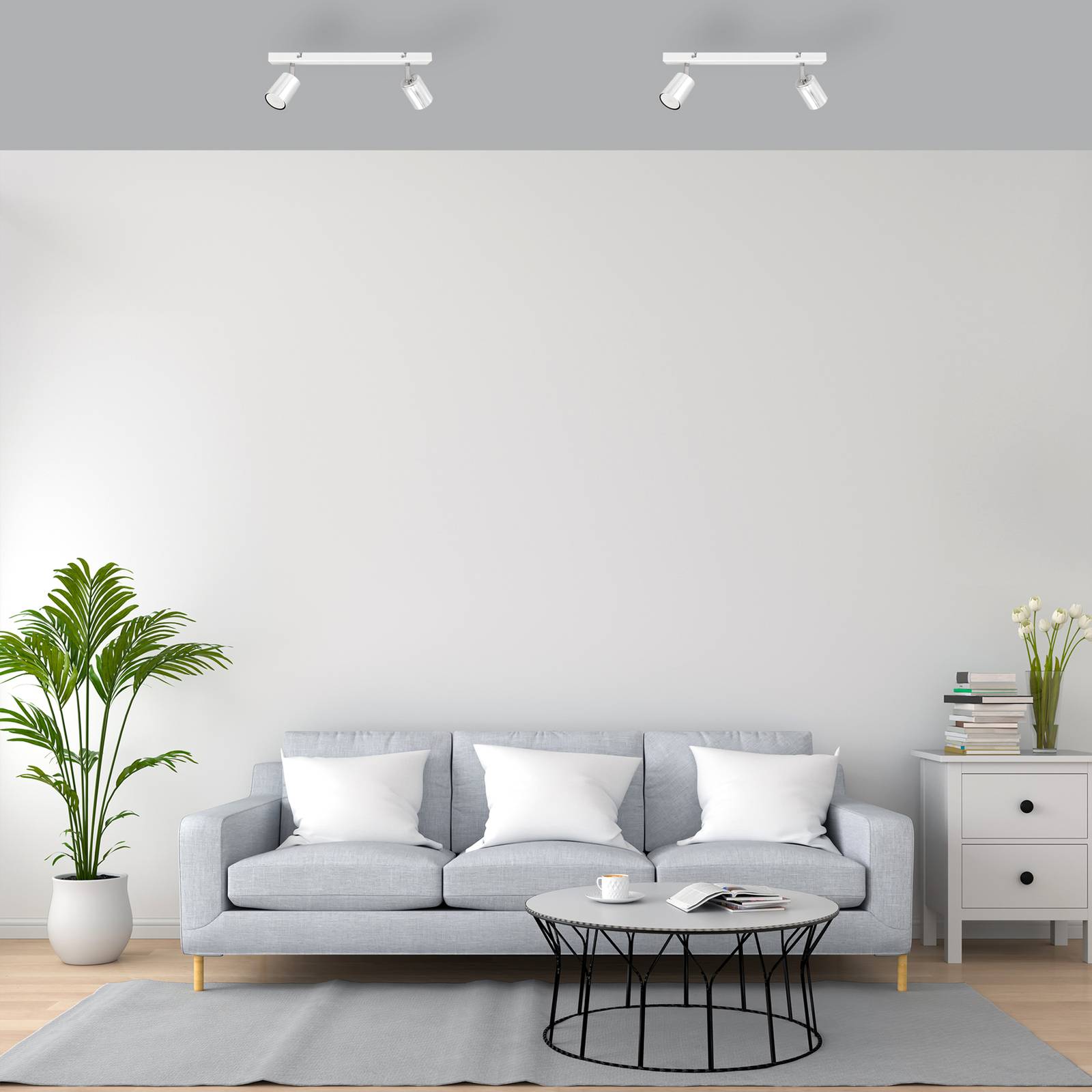 Deckenlampe Tune II, weiß/chrom, Metall, 2-flammig, GU10 II HELAM, weiß / opal, für Wohn- / Esszimmer, Metall, Modern