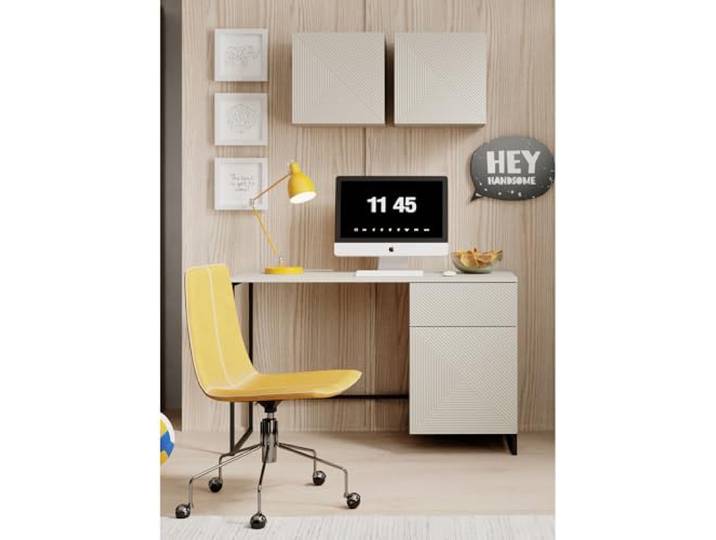 Lomadox Büromöbel-Set Jugendzimmer-Set Kaschmir mit gerillter Front 3-teilig, 2 Hängeschränke, Schreibtisch grifflos, Push-to-Open, Metallgestell schwarz