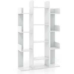 Helloshop26 - Baumförmiges Bücherregal 86 x 24,5 x 141 cm stabile und offene Aufbewahrung elegantes Design aus weißem Holz 20_0015267