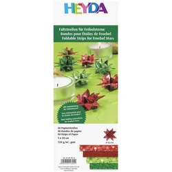 5x Heyda, Bastelpapier, Faltstreifen Fröbelsterne 1x45cm rot/grün VE=48 Streifen (120 g/m2, 48x)