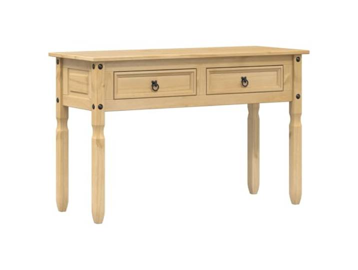 HQWNVXNM Konsolentisch Corona 115x46x73 cm Massivholz Kiefer Rustikaler Flurtisch im Landhausstil für den Eingangsbereich, mit zwei Schubladen und Ablagefach für strukturierte Ordnung.