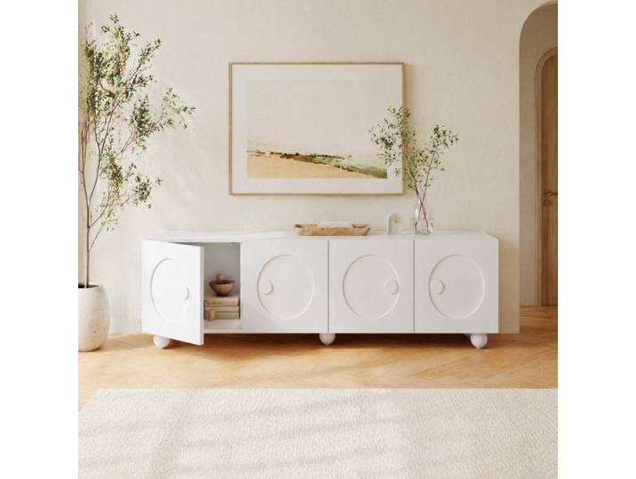 Meuble TV - VUENOR - 180 5 x 38 x 50 cm blanc mat 4 portes – rangement fermé design