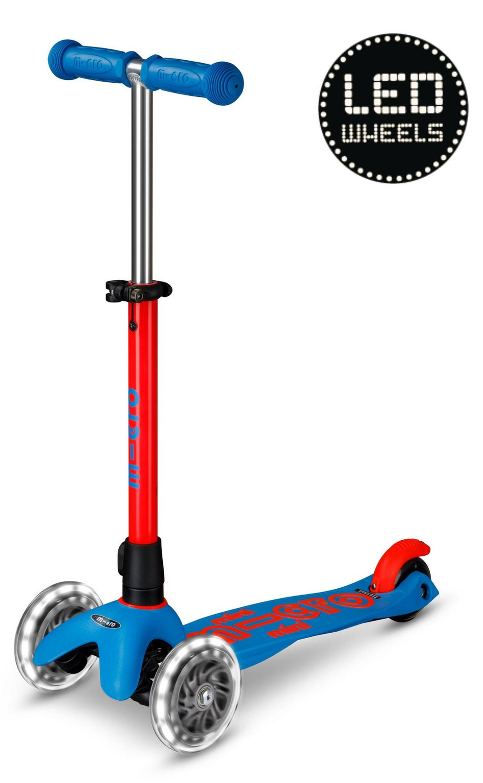 Micro Scooter Mini Deluxe LED Scooter voor kinderen, neonblauw/rood