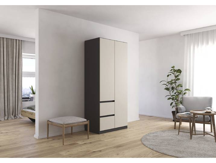 Drehtürenschrank Mainz 91cm Grau/Beige/Kaschmir/Graumetallic Classic ohne Spiegeltür/-en