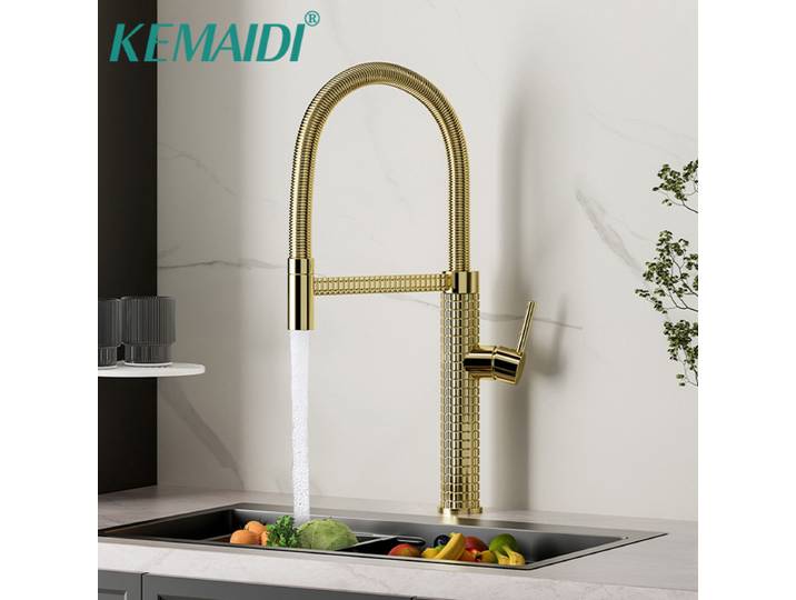 EllMAIDI-Pulvérisateur à nervures en laiton doré pour évier de cuisine, monté sur pont, eau chaude et froide, centre commercial