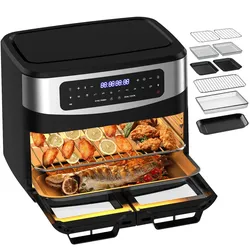 Heißluftfritteuse Dual Zone Airfryer mit Sichtfenster, LED-Touch, 10 Programmen, gesund & fettarm, 2200 W Doppelkammer mit herausnehmbarer Trennwand