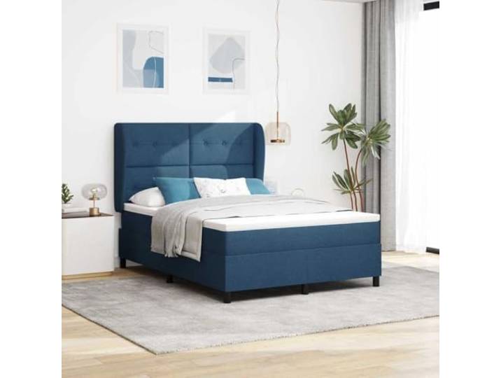 Verstellbares Boxspringbett mit mittelfester Matratze modernes Stoff Boxspringbett mit Matratze und verstellbarem Kopfteil Blau 160 x 200 cm Stoff mit Topper