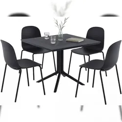 DELUKE Gartenmöbel-Set MARA mit 4 Stühlen 186x182x85cm, Metall, Schwarz Balkonset Gartenset Tisch mit Stühlen Bistroset Outdoor