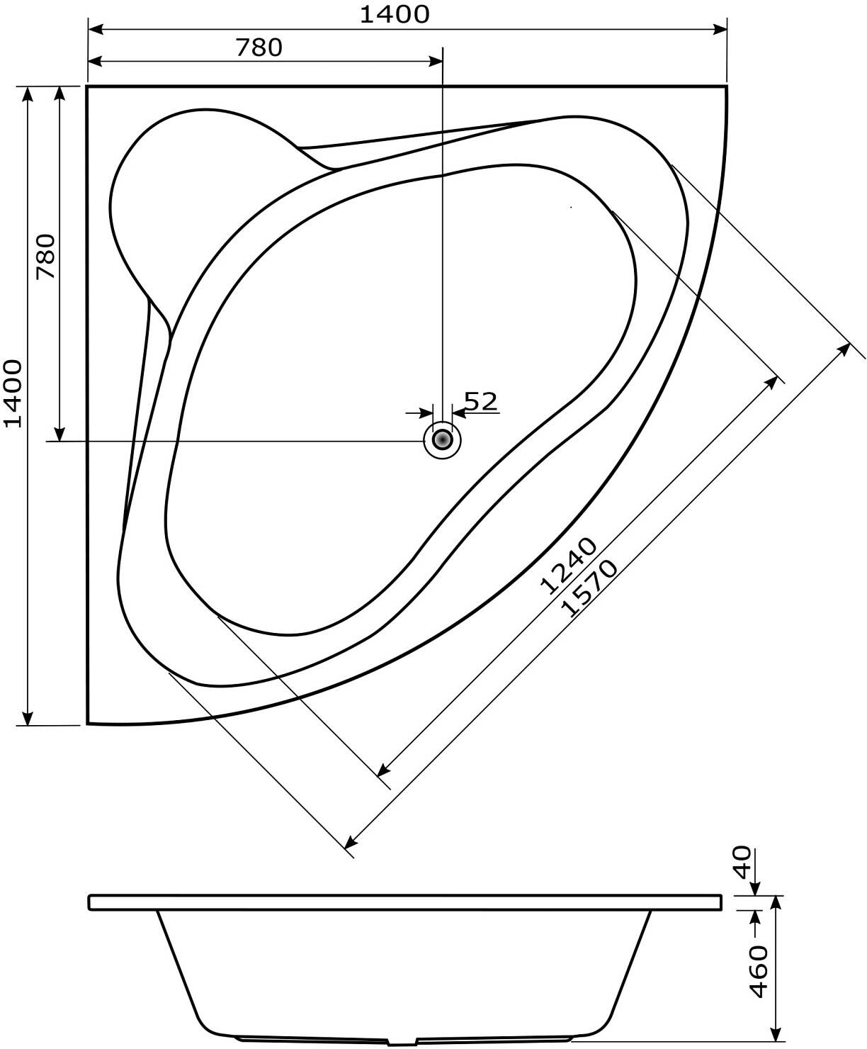 Caribia Rio Badewanne 140 x 140 cm mit Schürze, Badewannen, 80887, euroweiß - L: 140 B: 140 H: 42 cm - euroweiß