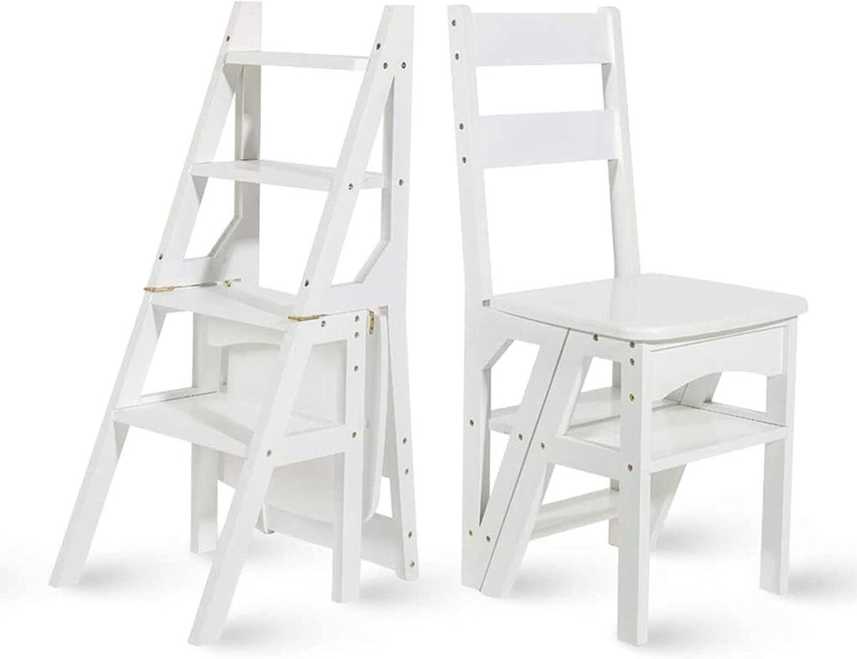 Multifunctionele houten trapkruk en opvouwbare ladderstoel