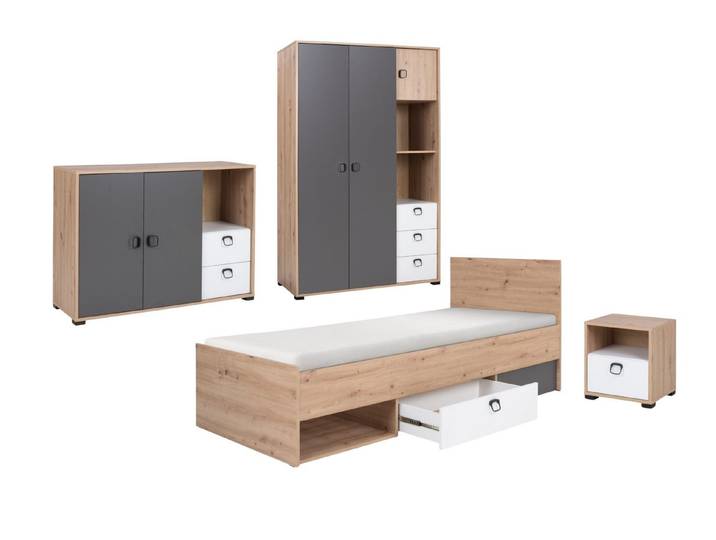 Deine Möbel 24 Jugendzimmer-Set KAMI 2 Jugendzimmer Jugendmöbel Kinderzimmer komplett, (4-tlg., Möbel fü Kinder Jugendliche), Funktionsbett Jugendbett Nachttisch Regal Kommode