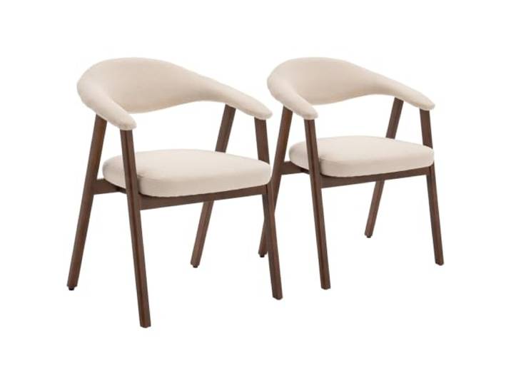 2er Set Stuhl BARBARA aus hellem Holz und Schlingengewebe Beige, Schaumstoffpolsterung, Holzbeine