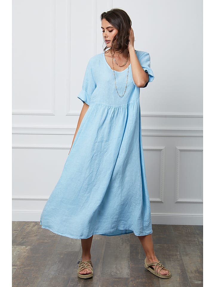 Fleur de Lin Leinen-Kleid "Gustavo" in Hellblau - XL