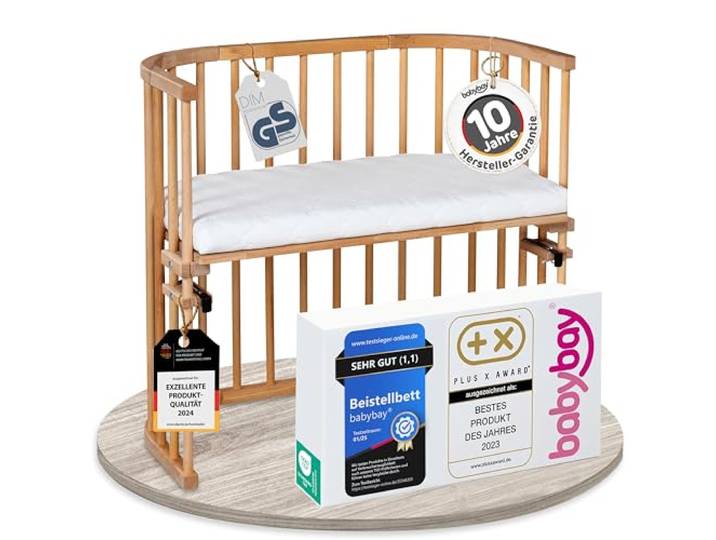 babybay Original Beistellbett aus massivem Buchenholz/kompakt & verwandelbar/Kinderbett Höhe stufenlos verstellbar & umweltfreundlich/mitwachsendes Babybett (kernbuche geölt) / inkl. Matratze