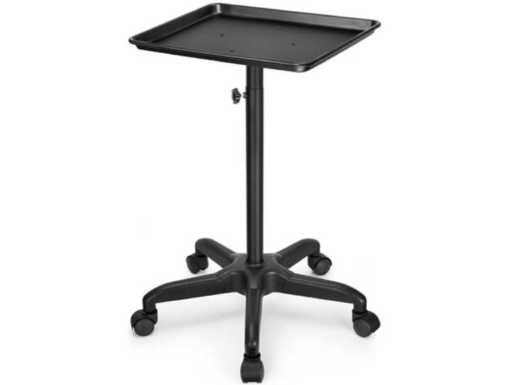 FLOLXNB Salon-Tablett aus hochwertigem Aluminium, höhenverstellbar, zur Aufbewahrung von Tätowierungen, für Klinik, Spa, Rolltablett (schwarz)