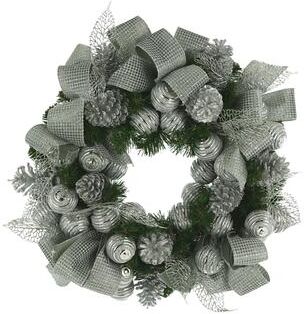 Creative Labs "28"" Silver Ornament and Pinecone Christmas Holiday Wreath"
