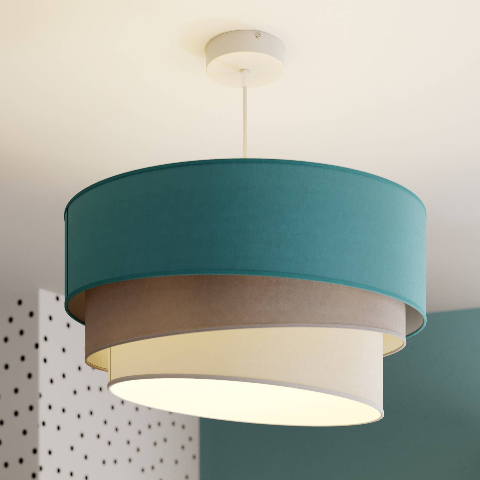 Hängelampe Pastell Trio Duolla, dimmbar, blau, für Wohn- / Esszimmer, Textil / Stoff / Seide, Pendelleuchte