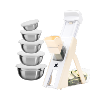 Küchenreibe KING "Veggie-Turm-Reibe", beige (cremefarben), B:29,7cm L:42cm T:12,5cm, Kunststoff, Küchenreiben, Vertikale-Reibe inkl. Auffangbehälter, unterschiedliche Schnittmodi
