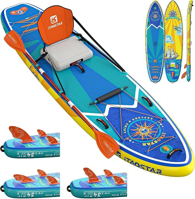Journey 86cm/89cm Aufblasbares Stand Up Paddle Borad mit Sitz, Extrabreit Inflatable Paddling Board für Anfänger, Aufblasbare SUP Board mit Komplettes Zubehör Allround Surfbrett für Yoga