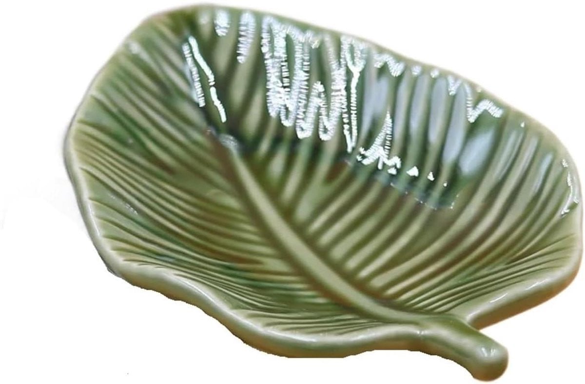 Elegante groene keramische sieraadhouder in bladvorm - B/D/H: 10 x 10 x 10 mm