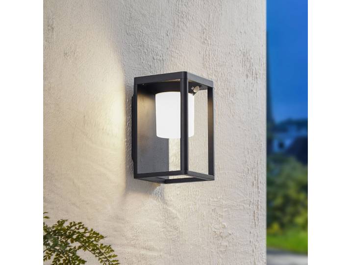 Applique murale à cellule solaire Tilena avec capteur, noire - Lucande - Balcon - Moderne - Aluminium - Affleurante