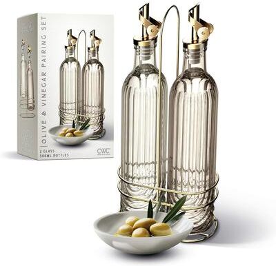 COOK WITH COLOR Glass Olive Oil Bottle Dispenser - 2 Pack- 17oz Oil and Vinegar Carafe Decanter