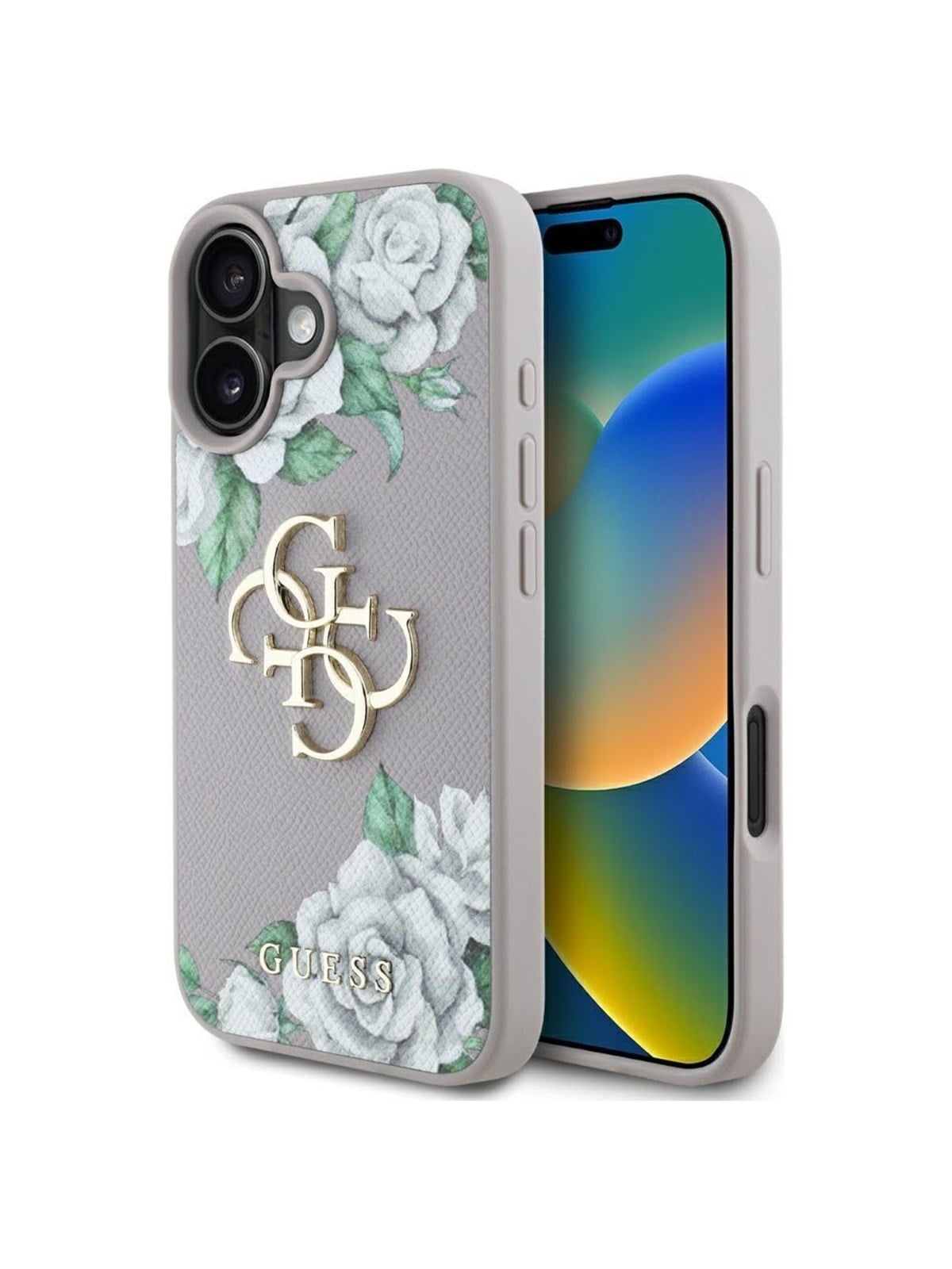 GUESS Grained Roses Big 4G Logo iPhone 16 Case - Purple