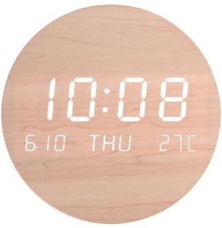 Perfect Picks Market Modern LED Digital Wall Clock Wooden Display For Bedroom & Living Room USB Powered solid Wood Color