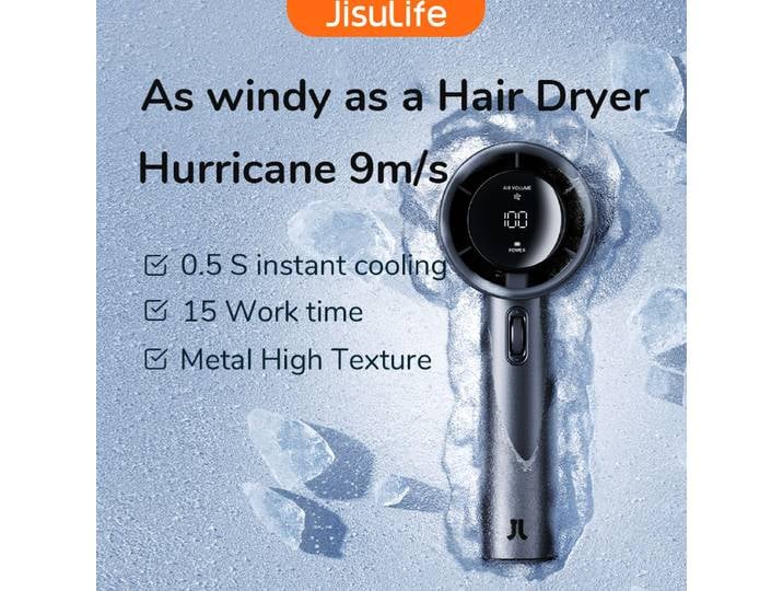 JISULIFE Mini ventilateur portatif, 100 vitesses de vent, batterie USB 5000 mAh rechargeable, affichage numérique LED, voyage, camping, extérieur