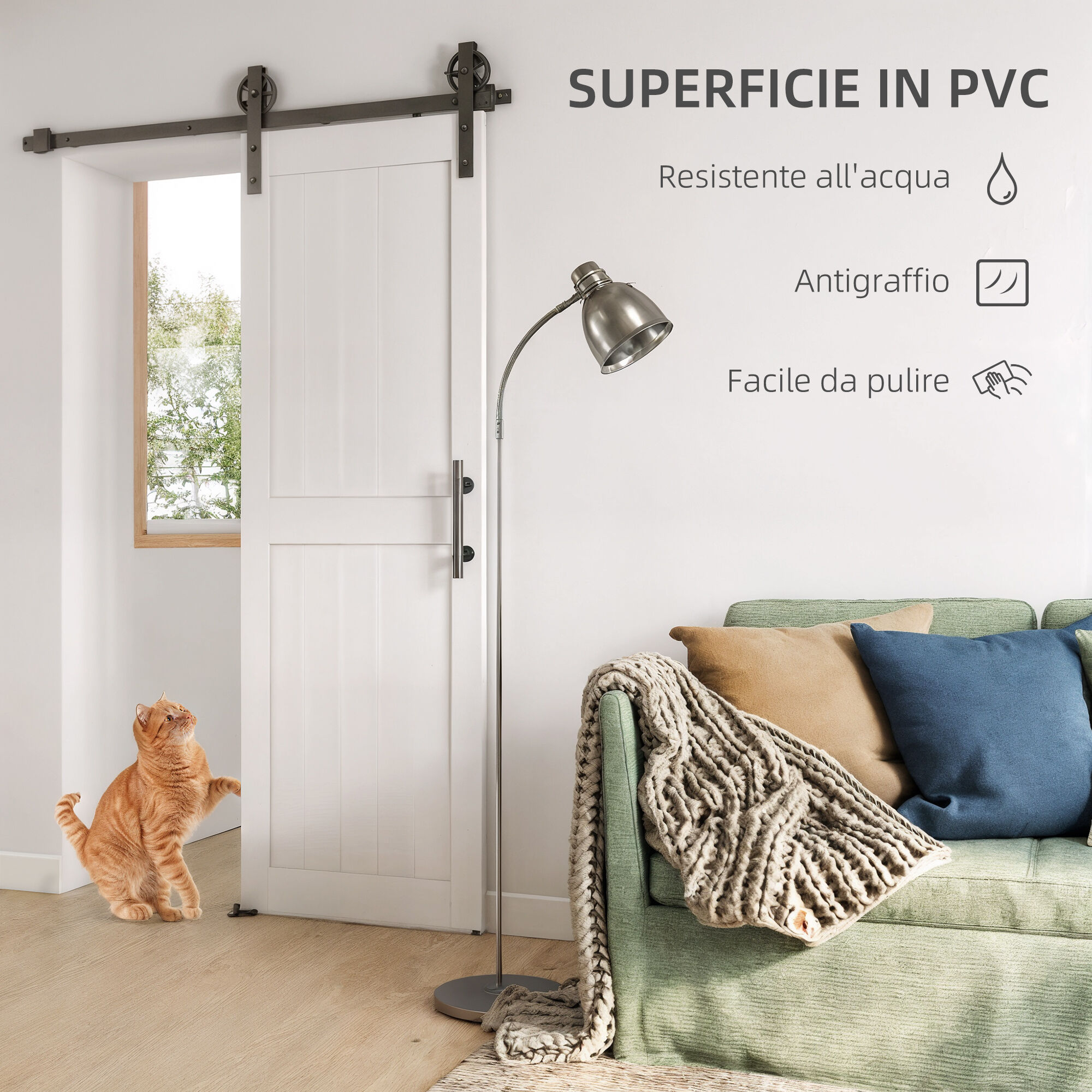 Altro Porta Scorrevole In Stile Country Con Binario E Maniglia In Legno E Acciaio, 71.5x213.4 Cm, Bianco E Nero