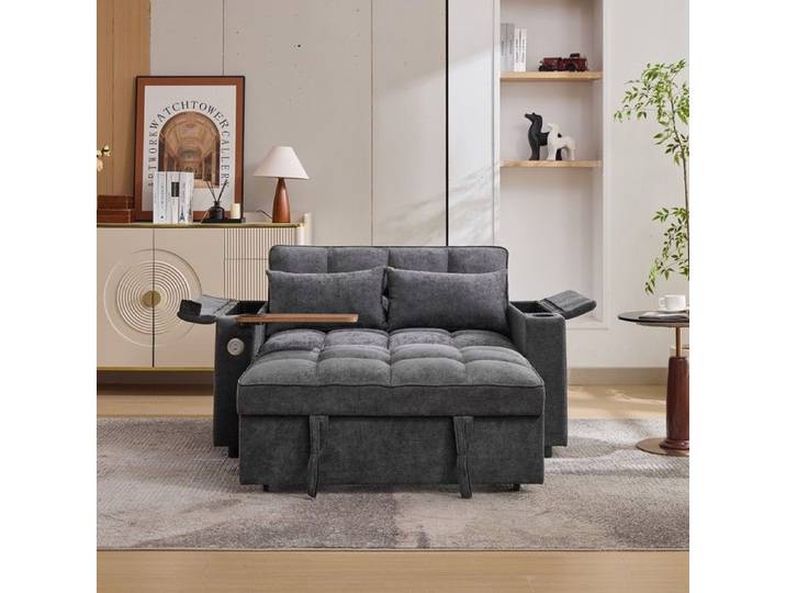 Xylo Canapé-lit sol cloud velours côtelé 3 coussins doux confort optimal gris foncé