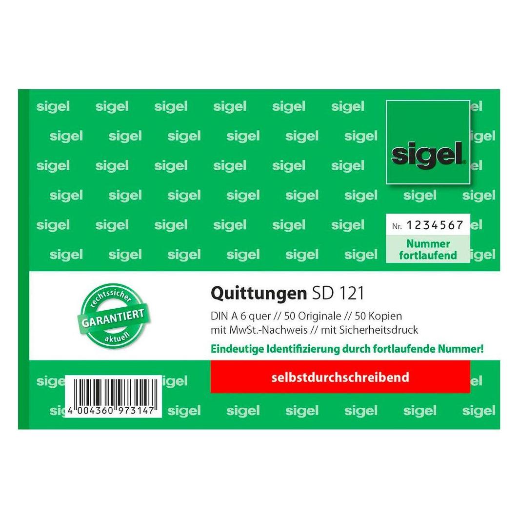 Sigel Quittungsblock DIN A6 quer selbstdurchschreibend 1 Durchschlag 50 Bl. (SD121)